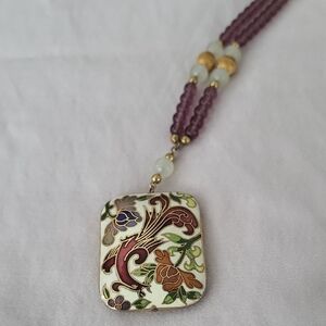 Purple and Gold Intricate Floral Pendant Necklace